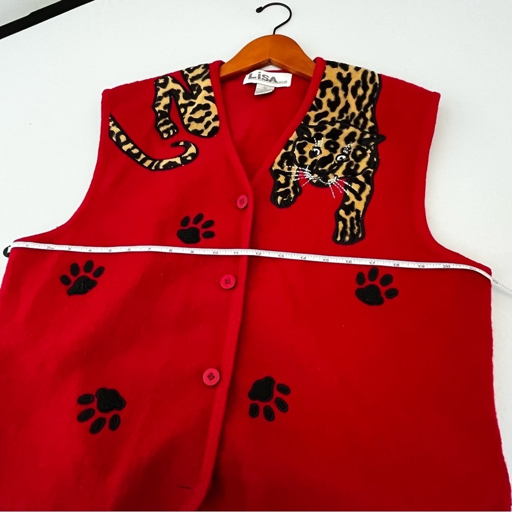 Vintage Lisa International Red Animal Print Boiled Wool Vest Size XL - Picture 5 of 7